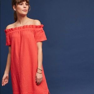Anthropologie x Amadi coral off shoulder dress